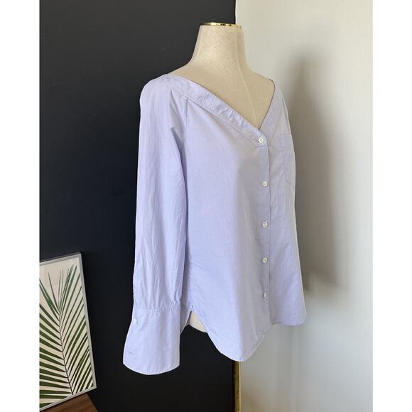 A.L.C. BELL SLEEVE BUTTON UP Shirt Blouse Lavender Periwinkle Collarless - Picture 4 of 9